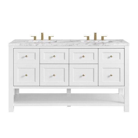 James Martin Vanities Breckenridge 60 in. Double Vanity, Bright White, w/ 3 CM Carrara Marble Top 330-V60D-BW-3CAR