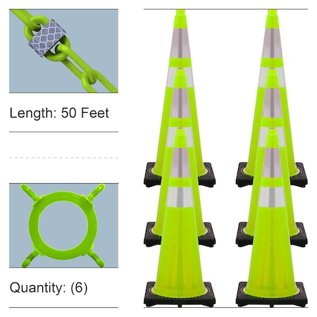 Mr. Chain Traffic Cone, 36 in Height, Safety Green 6 PK 27277-6