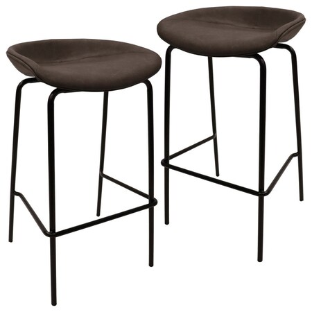 Leisuremod Servos Barstool with Upholstered Faux Leather & Powder Coated Iron Frame, Elephant Grey, 2PK SSBL-18DGR2