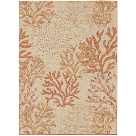 Homeroots 5' X 7' Coral And Beige Nautical Indoor Outdoor Area Rug 552501
