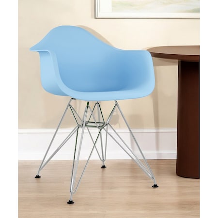Homeroots Light Blue And Silver Heavy Duty Plastic Dining Arm Chair 520271