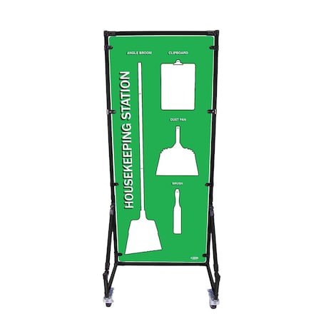5S Supplies Housekeeping Shadow Board Broom Station V13, Green / White, Kit + Stand HSB-V13-GREEN/WHITE-KIT-STAND