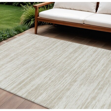 Homeroots 9' X 12' Ivory And Beige Abstract Washable Indoor Outdoor Area Rug 613107