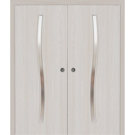 Sartodoors Sliding French Double Pocket Doors 72 x 84 inches, BASIC 3002 Ash Franko, Kit Rail Hardware, Soli BASIC3002DP-YAFR-7284
