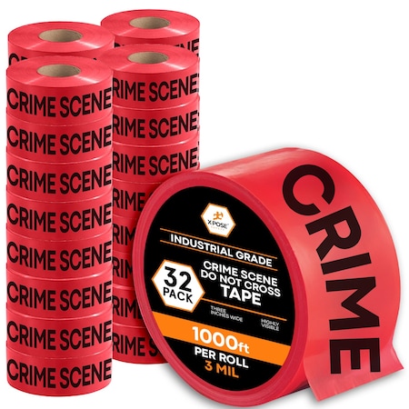 Xpose Safety Crime Scene Do Not Cross Tape Roll, 3 Mil, 3 Inch Wide x 1000 Feet, Red w/Black Letters, 32PK PCST-RED-3M-32-X