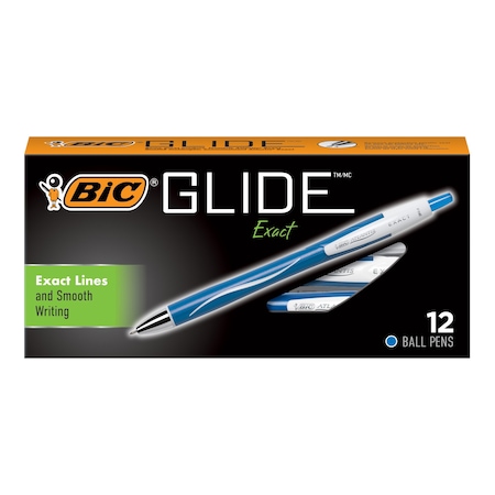 Bic Glide Exact Retractable Ball Point Pen, Fine Point 0.7 mm, Blue, 12PK VCGN11-BLU