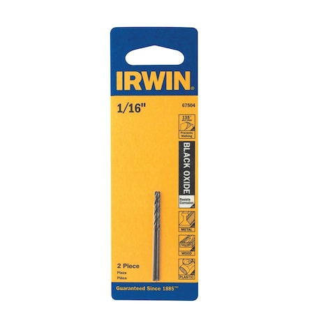 Irwin 1/16" Black Oxide 135 Deg. Jobber Length Drill Bit 5pk. 67504