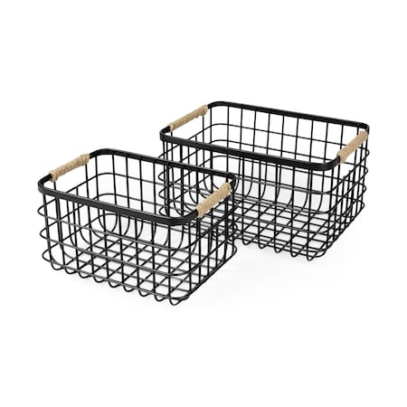 Homeroots Set of Two Black Metal Basket, 2PK 392166