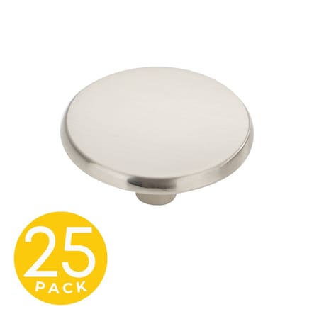 Sapphire Flat Style 1.5 in. Modern Round Brushed Nickel Cabinet Hardware Knob, 25PK SP-FLK25-BN-25