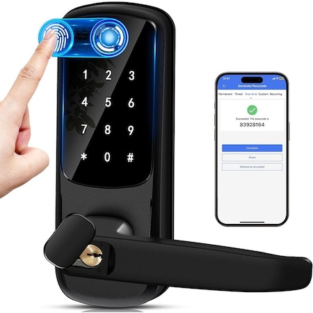 Wrightmaster 5 in 1 Corded Aluminum Smart Lock Deadbolt, Keyless Entry Door Lock with Fingerprint Digital, APP C ZR-06T-BK