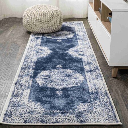 Jonathan Y Rosalia Cottage Medallion Navy/Ivory 2 ft. x 10 ft. Runner Rug MDP403D-210