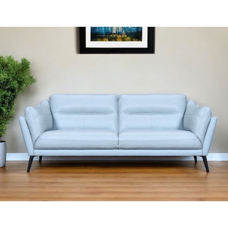 Homeroots 87" Sky Blue Leather Sofa With Black Legs 546414
