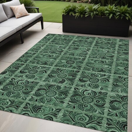 Homeroots 5' X 8' Fern Green And Charcoal Medallion Washable Indoor Outdoor Area Rug 589297