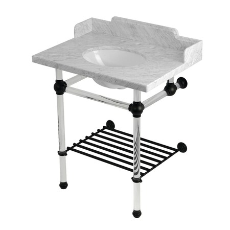 Kingston Brass 30-Inch Carrara Marble Console Sink with Acrylic Legs and Shelf, 8-Inch, 3-Hole LMS30MAB0