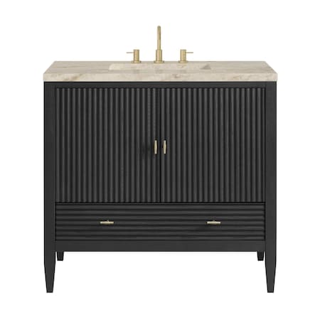 James Martin Vanities Myrrin 36" Vanity, Carbon Oak, w/ 3 CM Tajnar Eclos Top 485-V36-CBO-3TJR