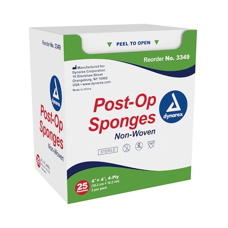 Dynarex Post-op Sponge - Sterile 2's, 4"x4", 4 Ply, 600PK 3349