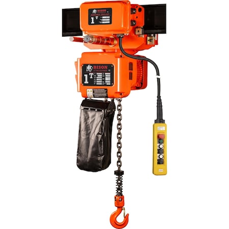 Bison Lifting Equipment 1 Ton 3 Phase, Electric Chain Hoist W/ Motorized Trolley, 20Ft, 230v/460v HHBD01SK-01 + WPC01 / 20'