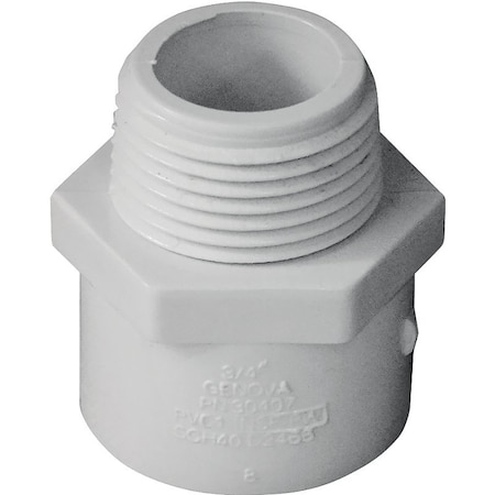 Genova LASCO Pipe Adapter, 34 in, MPT x Slip, PVC, White, SCH 40 Schedule, 480 psi Pressure 436007BC