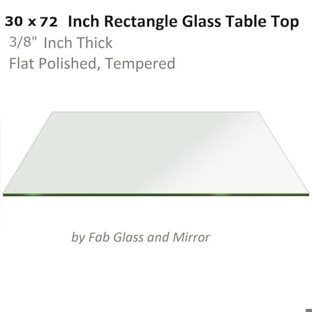 Fab Glass And Mirror 30inin x 72inin Rectangle 3/8inin in Thick Tempered Flat Edge Polish Radius Corner Glass Table Top T-30x72REC10THFLTE