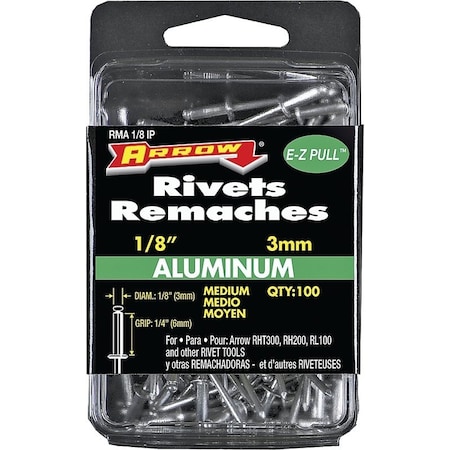 Arrow Fastener Arrow Pop Rivet, Medium, 1/4 in L, Aluminum RMA1/8IP