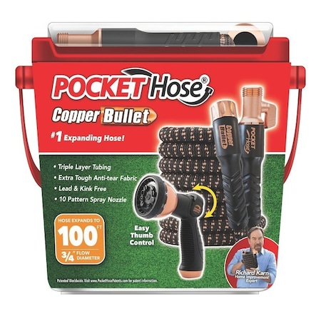 Pocket Hose Medium-Duty Expandable Flexible Garden Hose, 100 ft L, Polymer, Black 17193-4