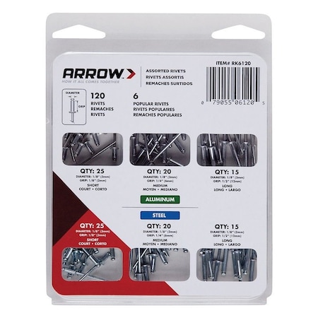 Arrow Fastener 1/8 in. D Aluminum Rivet Set Silver, 120PK RK6120