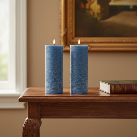 Homeroots Set of Two Blue Flameless Pillar Candles, 2PK 633992