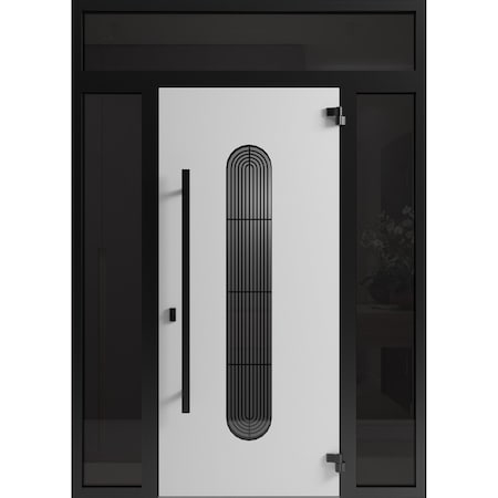 Vdomdoors Front Exterior Aluminum Door Ronex0521 Black Prehung Entry Steel Metal Modern Painted RONEX0521EXD-BLK-W12+36+12xH80+12-RH-I