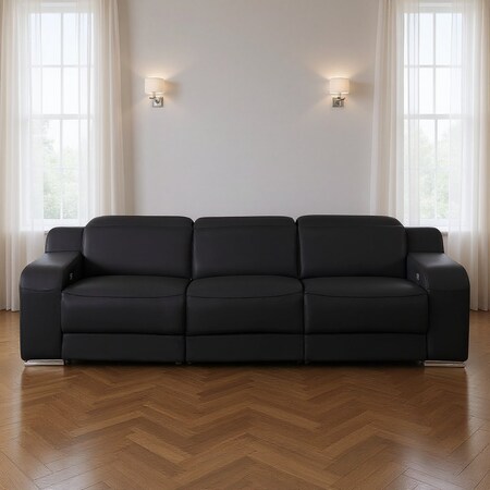 Homeroots 103" Black Italian Leather Reclining USB Sofa 632883