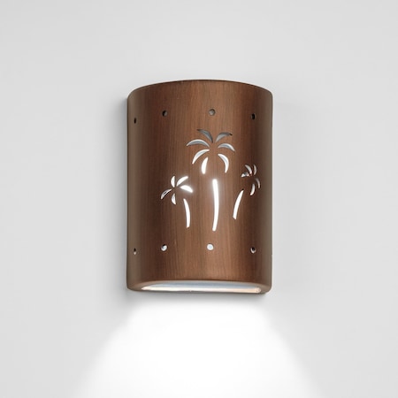 Luxury Lighting Mirage Flats 8.5 in Tall Ceramic Outdoor Wall Light, Palm Tree Cutouts, Rubbed Copper Paint Finish 100-22B-ACop-u/d-7-17