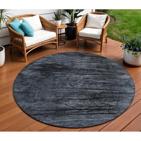 Homeroots 8' Charcoal And Gray Round Floral Washable Indoor Outdoor Area Rug 631019