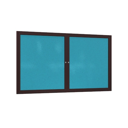 Ghent 2 Door Enclosed Fabric Bulletin Board, Bronze Aluminum Frame, 4'H x 5'W, Teal PB24860F-97