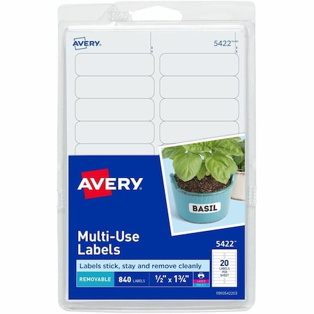 Avery Print or Write Removable Multi-Use Labels, 1/2 x 1-3/4, White, 840/Pack 5422