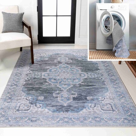 Jonathan Y Wincer Chenille Cottage Medallion Non-Slip Machine-Washable Gray/Blue/White 8 ft. x 10 ft. Area Rug WSH202D-8