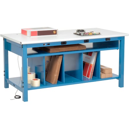 Global Industrial Packing Workbench W/Lower Shelf and Power, ESD Safety Edge, 60"W x 36"D 412474B