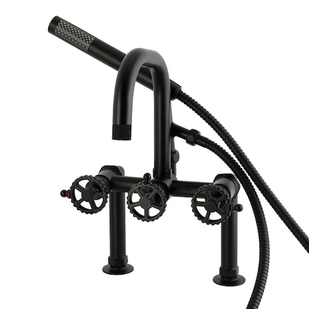 Kingston Brass 7" Center Deck-Mount Clawfoot Tub Faucet with Hand Shower, Matte Black AE6000CG