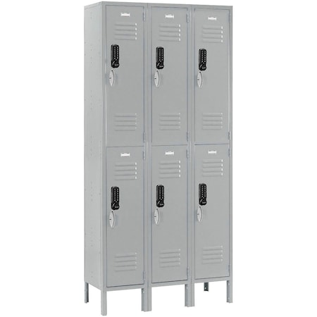 Global Industrial 2-Tier 6 Door Digital Locker, 36"W x 18"D x 78"H, Gray, Assembled 290803