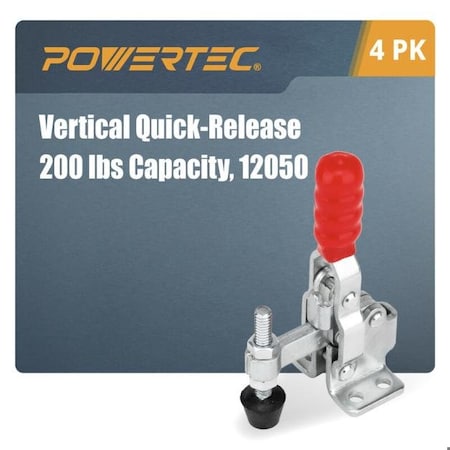 Powertec Toggle Clamp, 200 lbs Cap., 12050 Quick Release Vertical Clamps, Antislip Rubber Pressure Tip, 4PK 20328N
