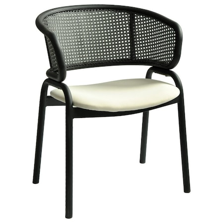 Leisuremod Ervilla Dining Armchair in Black Steel Frame with Black Wicker Back and Beige Seat ECBL-20BL-BG
