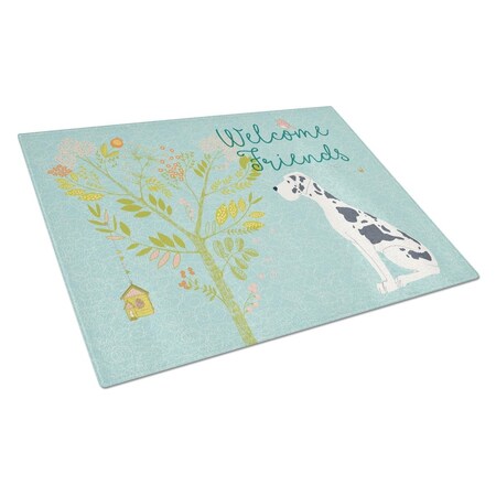 Carolines Treasures Welcome Friends Harlequin Great Dane Glass Cutting Board, Large BB7590LCB