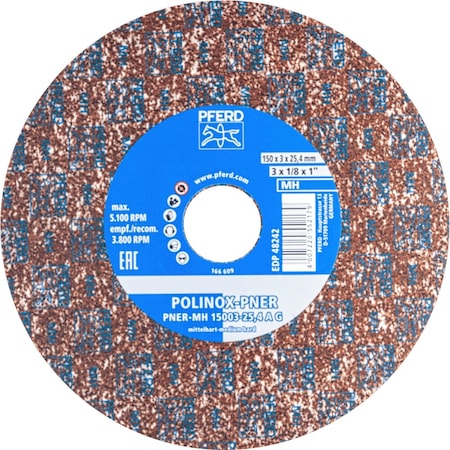 Pferd PFERD POLINOX Unitized Wheel, 6in x 1/8 x 1, Coarse, Medium-Hard, 6AC, Aluminum oxide 48242