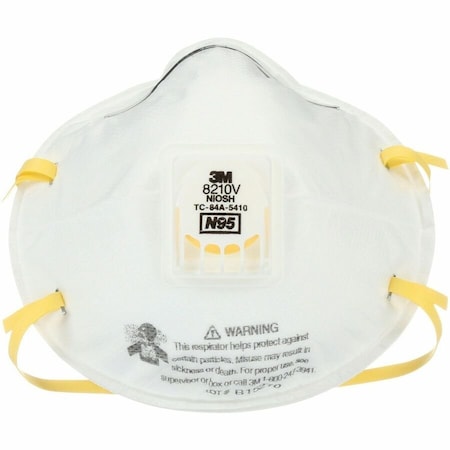 3M N95 Disposable Respirator, 8210V, Cool Flow Exhalation Valve, Dual Headstrap, White, PK10 8210V