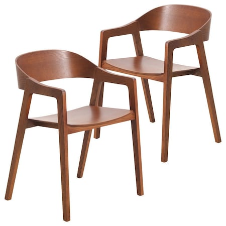 Leisuremod Rivo Collection Elegant Dining Chair in Dark Natural Wood, 2PK RC20LBR2