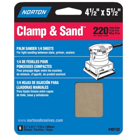 Norton Co 4-1/2" x 5-1/2" Norton 48132 MultiSand Clamp & Sand Power Sanding Sheet, 220-Grit Handy-Pack 02318
