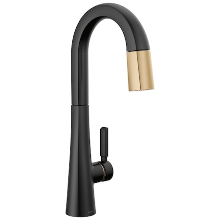 Delta Monrovia Single Handle Pull-Down Bar / Prep Faucet In Matte Black / Champagne Bronze 9991-GZ-PR-DST