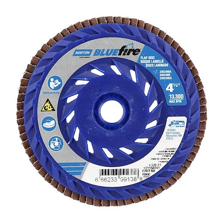 Norton Abrasives Flap Disc, 4 1/2 In x 60 Grit, 5/8-11 66623399138