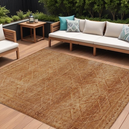 Homeroots 8' X 10' Copper And Ivory Geometric Washable Indoor Outdoor Area Rug 630498