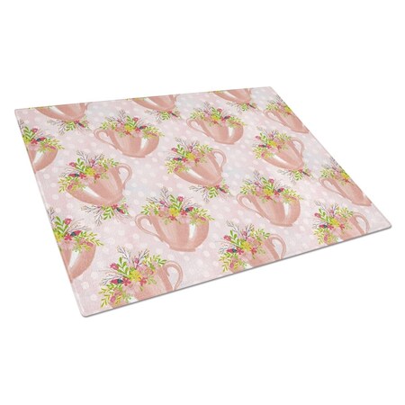Carolines Treasures Tea Cup and Flowers Pink Glass Cutting Board, Large BB7481LCB