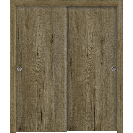 Sartodoors Sliding Closet Bypass Doors 84 x 84 inches, BASIC 3001 Antique Oak, Rails Hardware Set, Wood Soli BASIC3001DBD-OANTI-8484