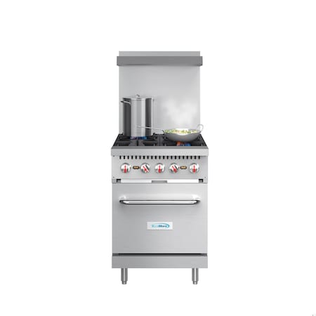 Koolmore 24 in. 4 Burner Commercial Natural Gas Range with Oven in Stainless-Steel KM-CR24-NG